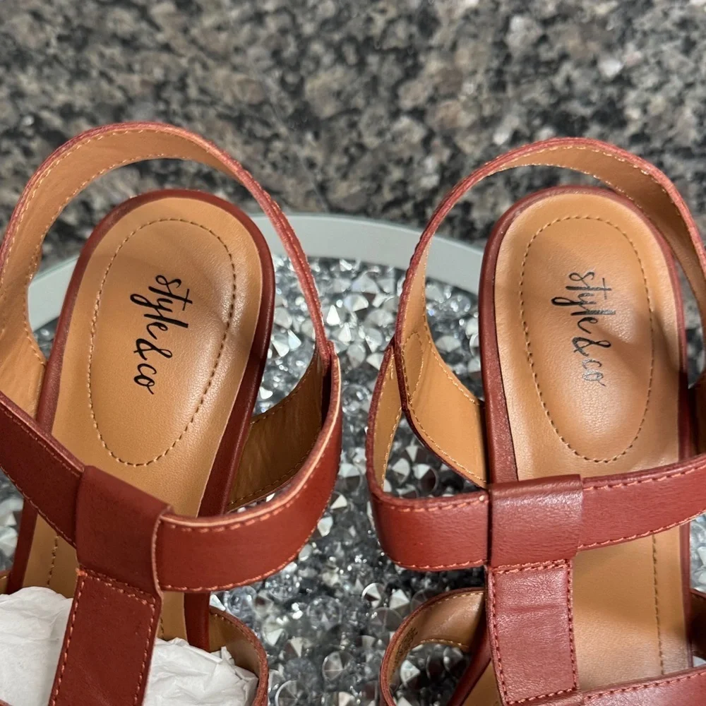 Style & Co. Deep Camel Wedge open toe strappy Sandals NEW 10
